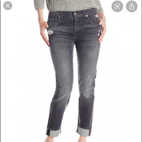 7 For All Mankind Gray Distressed Relaxed Straight Cuff Ankle Jean Mid Rise 26 4 - Picture 1 of 11